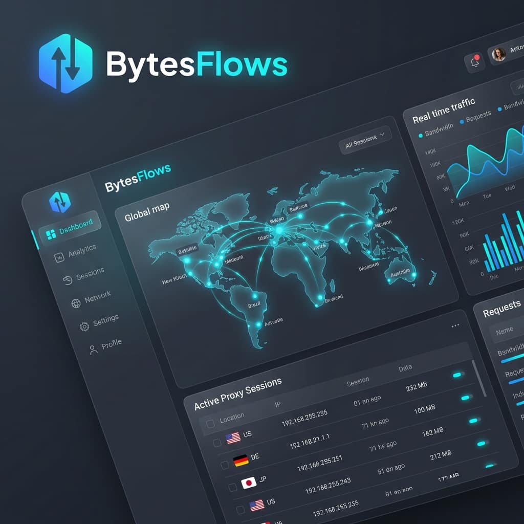 BytesFlows dashboard: traffic usage and proxy configuration